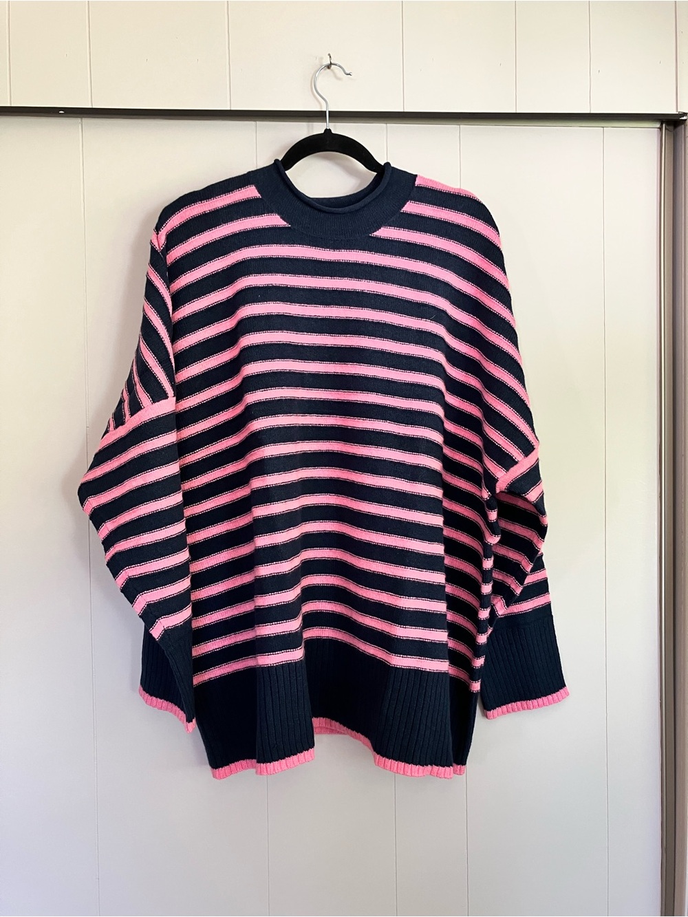 J. Jill Navy and Pink Striped Crewneck Sweater New With Tags $99 MSRP